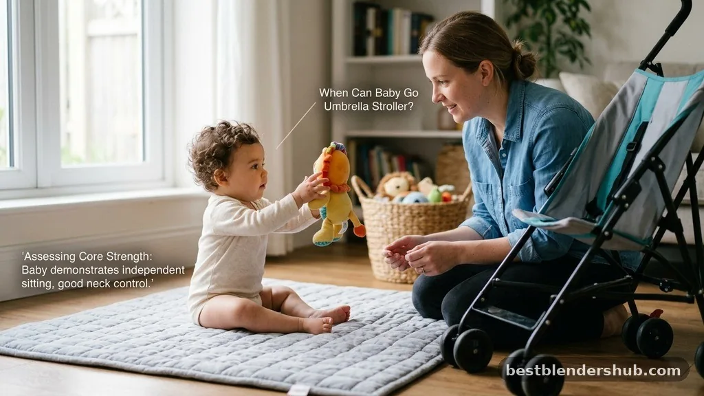 Assessing Core Strength and Sitting Ability - when can baby go in umbrella stroller