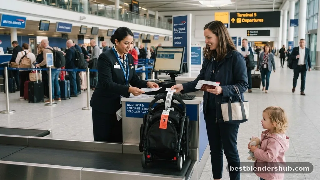 Checking at the Ticket Counter - how to check stroller at airport