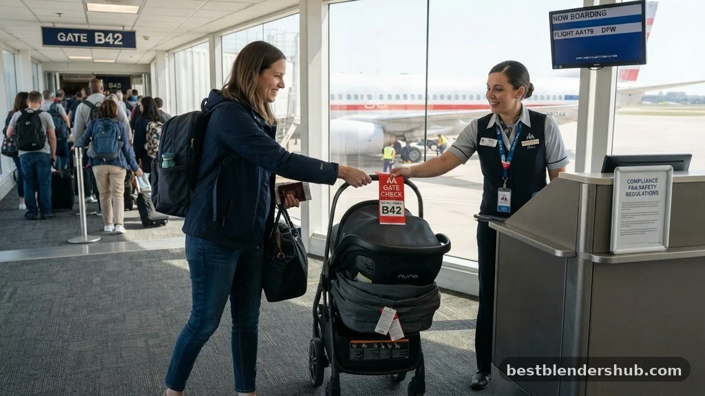 Compliance with FAA Safety Regulations - can you gate check a car seat and stroller