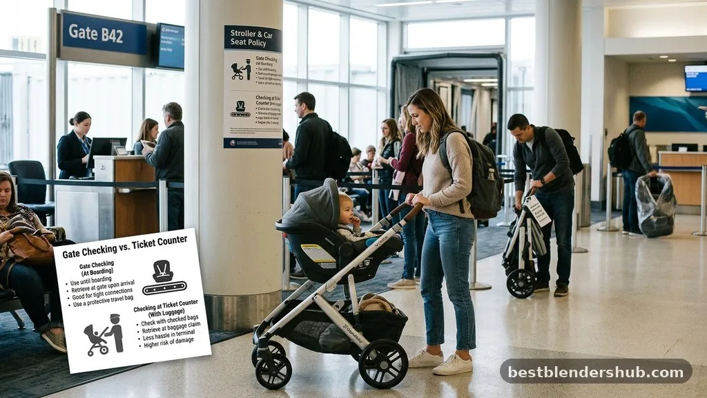 Gate Checking Versus Checking at the Counter - how to fly with stroller and car seat