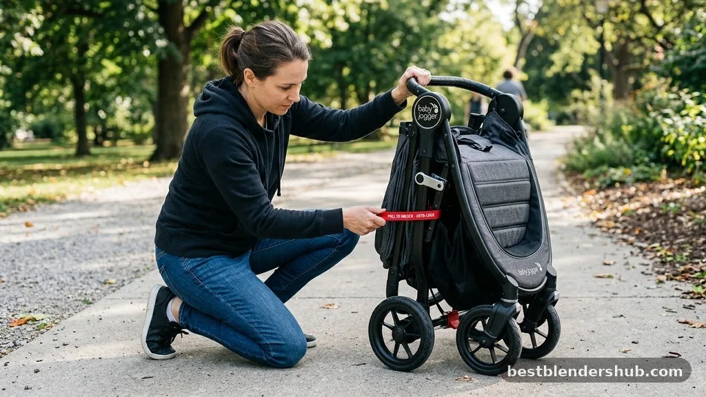 Managing the Auto-Lock Strap - how to unlock baby jogger double stroller